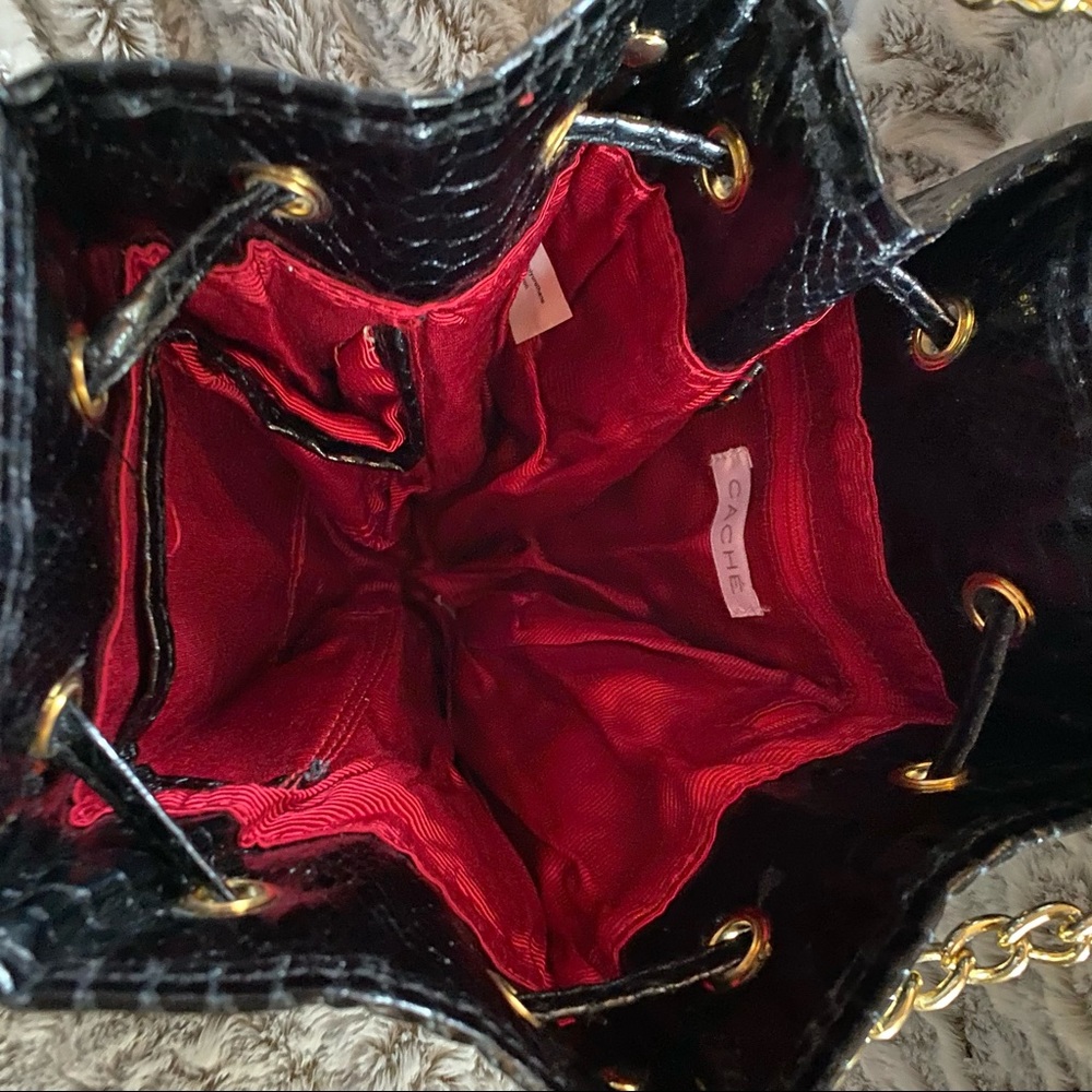 Cache Black Snakeskin Print Bucket Bag - image 3